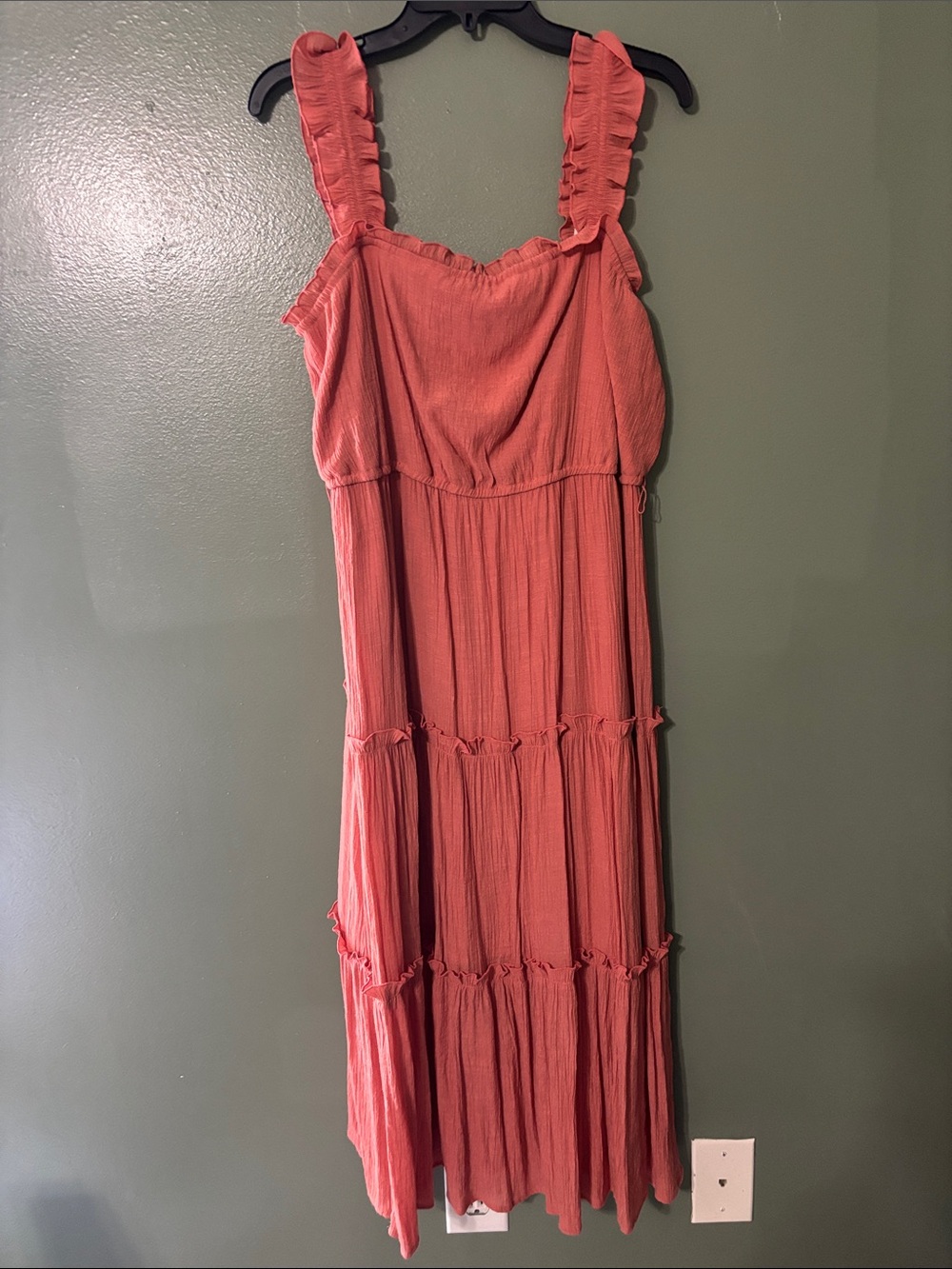 Ruffled Strap Tiered Midi Dress in Dusty Coral